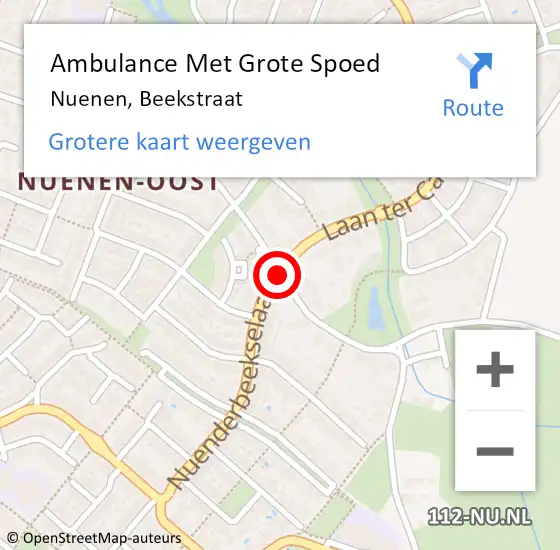 Locatie op kaart van de 112 melding: Ambulance Met Grote Spoed Naar Nuenen, Beekstraat op 25 juli 2020 16:42