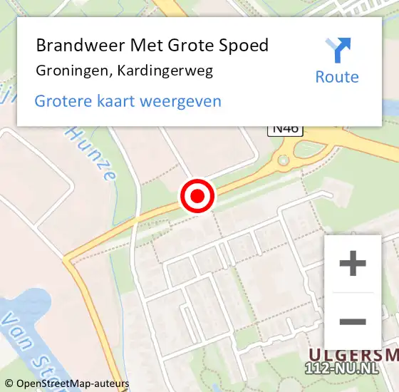 Locatie op kaart van de 112 melding: Brandweer Met Grote Spoed Naar Groningen, Kardingerweg op 25 juli 2020 17:26