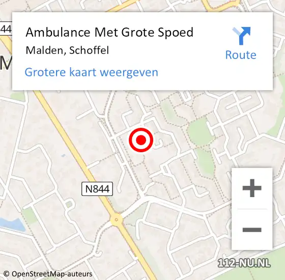 Locatie op kaart van de 112 melding: Ambulance Met Grote Spoed Naar Malden, Schoffel op 25 juli 2020 19:32