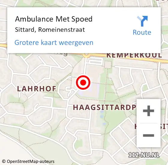 Locatie op kaart van de 112 melding: Ambulance Met Spoed Naar Sittard, Romeinenstraat op 25 juli 2020 19:43