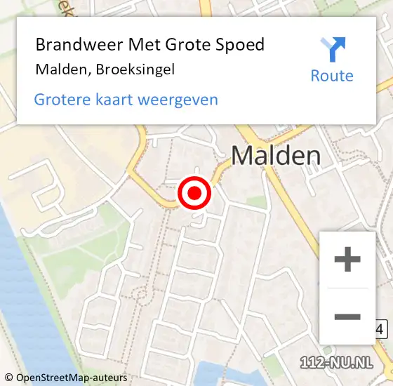 Locatie op kaart van de 112 melding: Brandweer Met Grote Spoed Naar Malden, Broeksingel op 26 juli 2020 01:18