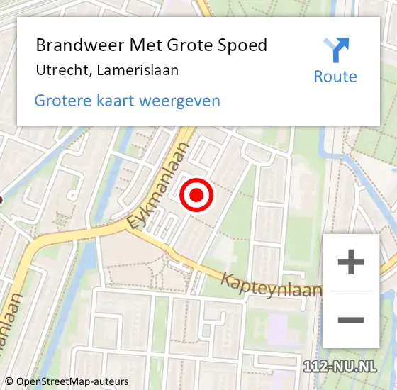 Locatie op kaart van de 112 melding: Brandweer Met Grote Spoed Naar Utrecht, Lamerislaan op 26 juli 2020 02:31