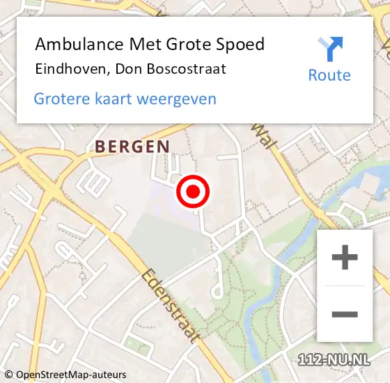 Locatie op kaart van de 112 melding: Ambulance Met Grote Spoed Naar Eindhoven, Don Boscostraat op 26 juli 2020 04:29