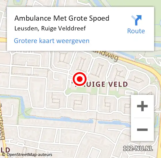 Locatie op kaart van de 112 melding: Ambulance Met Grote Spoed Naar Leusden, Ruige Velddreef op 26 juli 2020 06:30