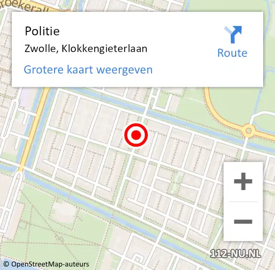 Locatie op kaart van de 112 melding: Politie Zwolle, Klokkengieterlaan op 26 juli 2020 12:13