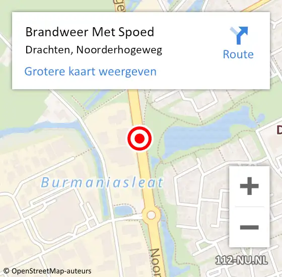 Locatie op kaart van de 112 melding: Brandweer Met Spoed Naar Drachten, Noorderhogeweg op 26 juli 2020 13:08