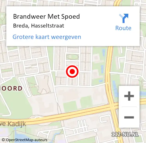 Locatie op kaart van de 112 melding: Brandweer Met Spoed Naar Breda, Hasseltstraat op 26 juli 2020 13:29