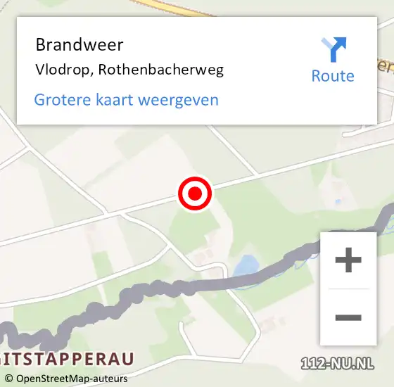 Locatie op kaart van de 112 melding: Brandweer Vlodrop, Rothenbacherweg op 26 juli 2020 13:39