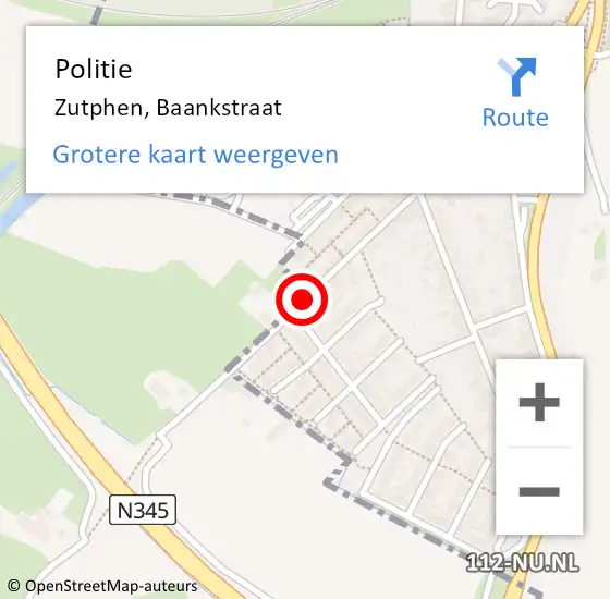 Locatie op kaart van de 112 melding: Politie Zutphen, Baankstraat op 26 juli 2020 13:53