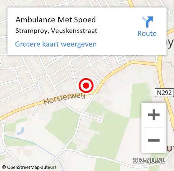 Locatie op kaart van de 112 melding: Ambulance Met Spoed Naar Stramproy, Veuskensstraat op 26 juli 2020 15:17