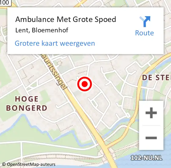 Locatie op kaart van de 112 melding: Ambulance Met Grote Spoed Naar Lent, Bloemenhof op 26 juli 2020 16:27