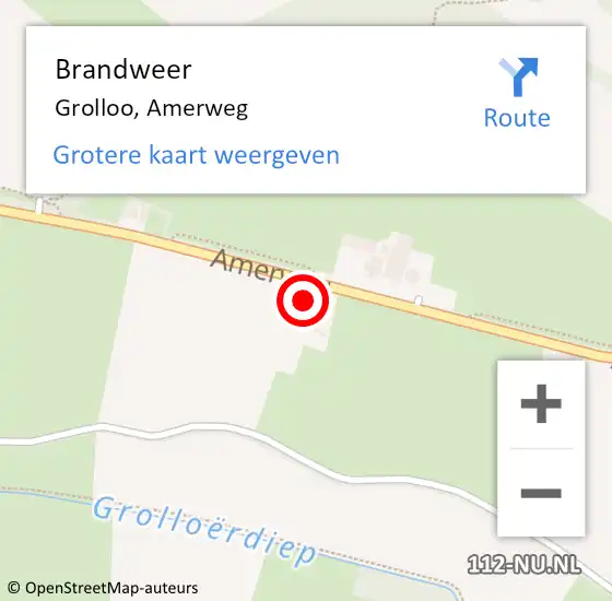 Locatie op kaart van de 112 melding: Brandweer Grolloo, Amerweg op 26 juli 2020 22:47