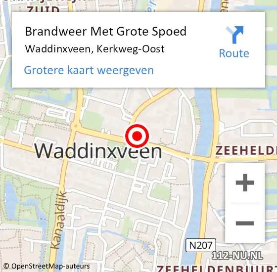 Locatie op kaart van de 112 melding: Brandweer Met Grote Spoed Naar Waddinxveen, Kerkweg-Oost op 13 mei 2014 21:44