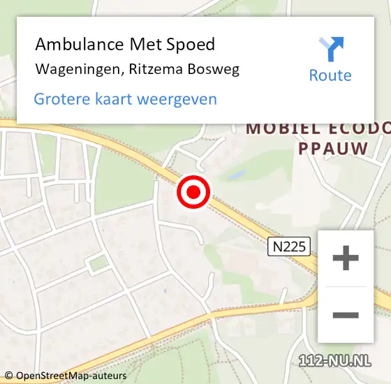 Locatie op kaart van de 112 melding: Ambulance Met Spoed Naar Wageningen, Ritzema Bosweg op 27 juli 2020 10:02