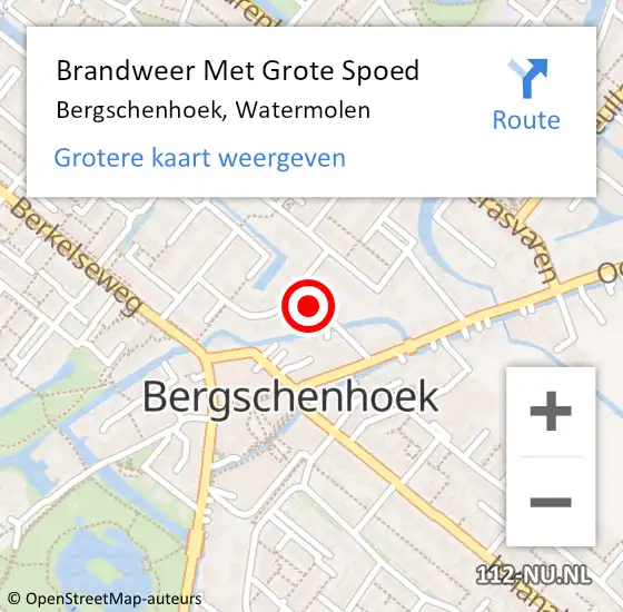 Locatie op kaart van de 112 melding: Brandweer Met Grote Spoed Naar Bergschenhoek, Watermolen op 27 juli 2020 11:34