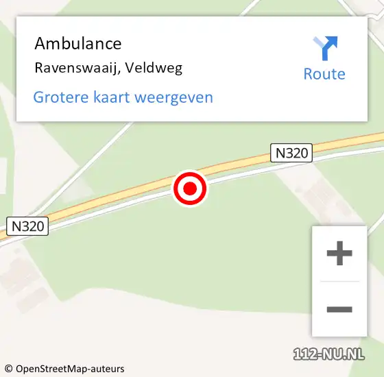 Locatie op kaart van de 112 melding: Ambulance Ravenswaaij, Veldweg op 27 juli 2020 11:39
