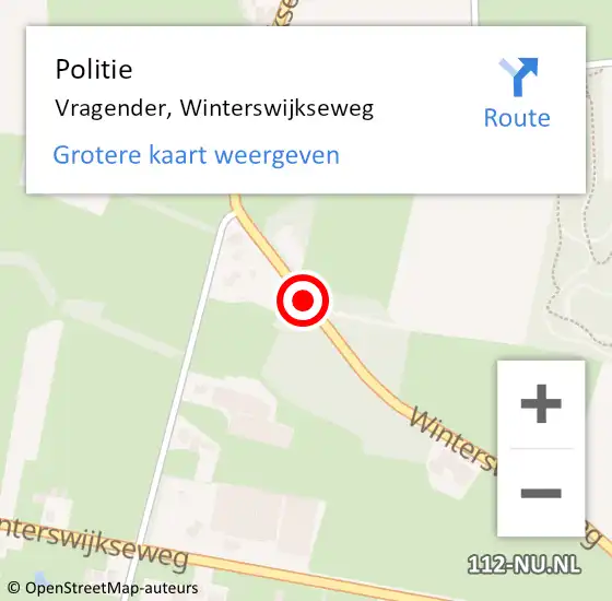 Locatie op kaart van de 112 melding: Politie Vragender, Winterswijkseweg op 27 juli 2020 13:52