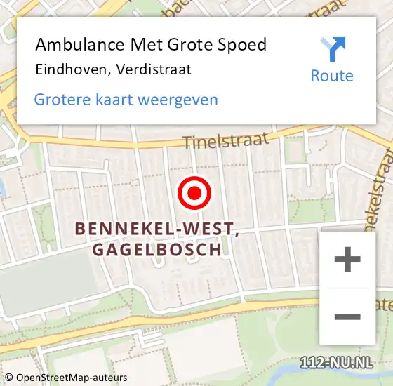 Locatie op kaart van de 112 melding: Ambulance Met Grote Spoed Naar Eindhoven, Verdistraat op 27 juli 2020 14:09