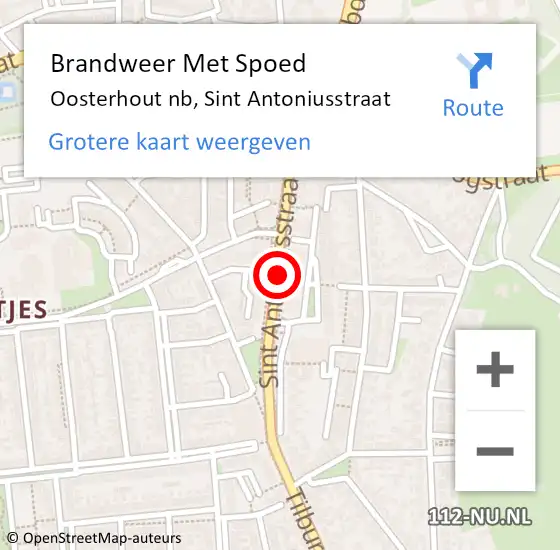 Locatie op kaart van de 112 melding: Brandweer Met Spoed Naar Oosterhout nb, Sint Antoniusstraat op 27 juli 2020 14:36