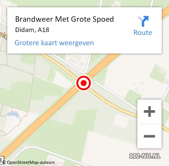 Locatie op kaart van de 112 melding: Brandweer Met Grote Spoed Naar Didam, A18 op 13 mei 2014 22:34