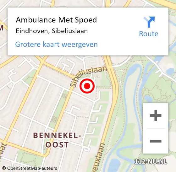 Locatie op kaart van de 112 melding: Ambulance Met Spoed Naar Eindhoven, Sibeliuslaan op 27 juli 2020 14:57