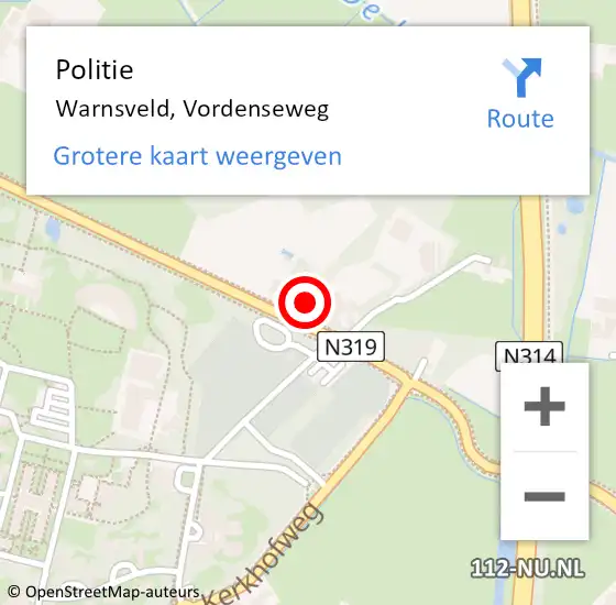 Locatie op kaart van de 112 melding: Politie Warnsveld, Vordenseweg op 27 juli 2020 15:13