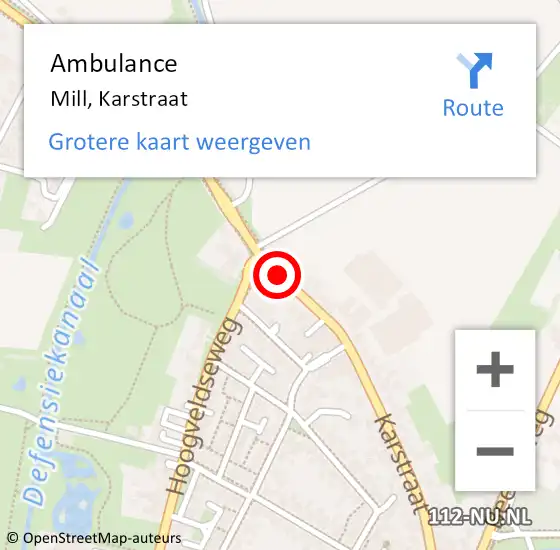 Locatie op kaart van de 112 melding: Ambulance Mill, Karstraat op 27 juli 2020 15:33