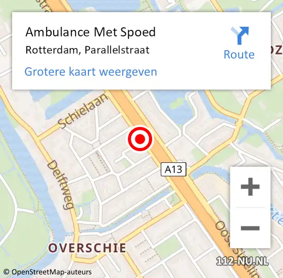Locatie op kaart van de 112 melding: Ambulance Met Spoed Naar Rotterdam, Parallelstraat op 27 juli 2020 15:44