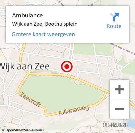 Locatie op kaart van de 112 melding: Ambulance Wijk aan Zee, Boothuisplein op 27 juli 2020 16:04