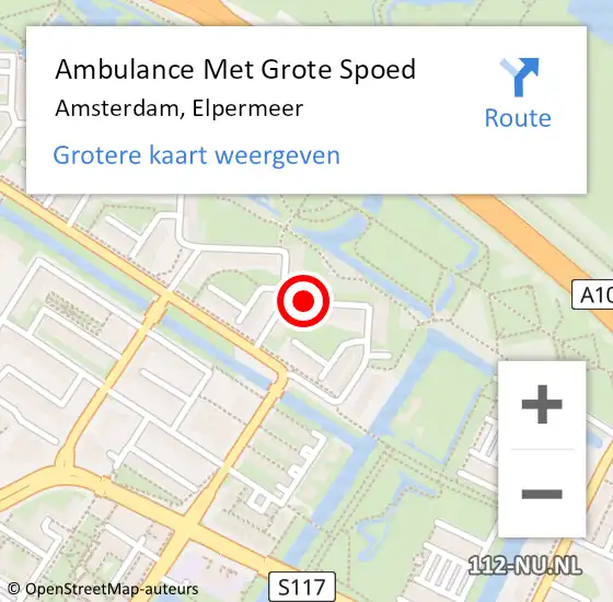 Locatie op kaart van de 112 melding: Ambulance Met Grote Spoed Naar Amsterdam, Elpermeer op 27 juli 2020 16:20
