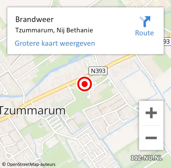 Locatie op kaart van de 112 melding: Brandweer Tzummarum, Nij Bethanie op 27 juli 2020 16:38