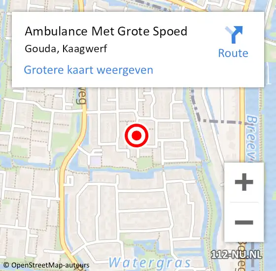 Locatie op kaart van de 112 melding: Ambulance Met Grote Spoed Naar Gouda, Kaagwerf op 27 juli 2020 21:03