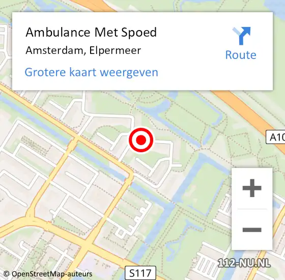 Locatie op kaart van de 112 melding: Ambulance Met Spoed Naar Amsterdam, Elpermeer op 27 juli 2020 21:16