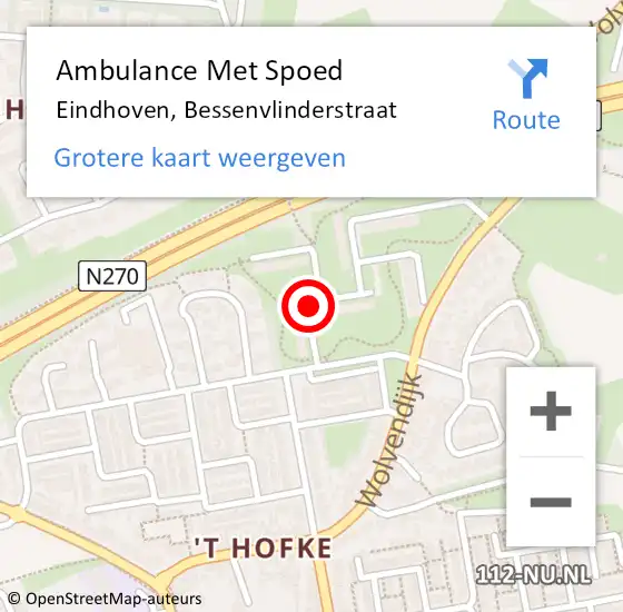 Locatie op kaart van de 112 melding: Ambulance Met Spoed Naar Eindhoven, Bessenvlinderstraat op 28 juli 2020 02:34