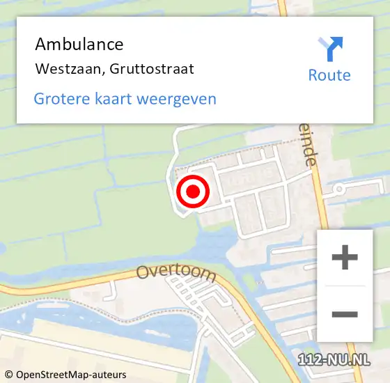 Locatie op kaart van de 112 melding: Ambulance Westzaan, Gruttostraat op 28 juli 2020 03:59