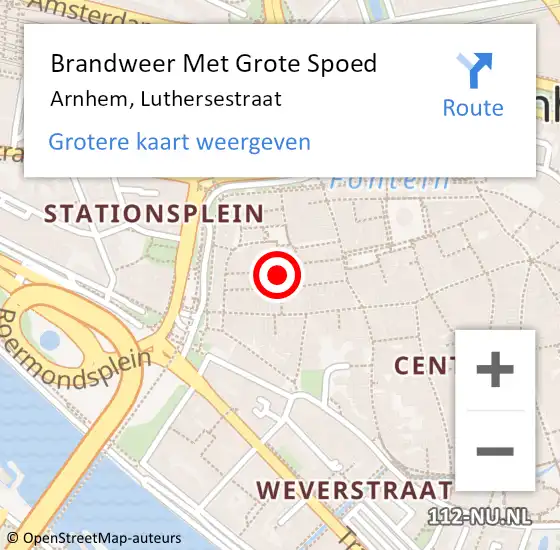 Locatie op kaart van de 112 melding: Brandweer Met Grote Spoed Naar Arnhem, Luthersestraat op 28 juli 2020 06:29