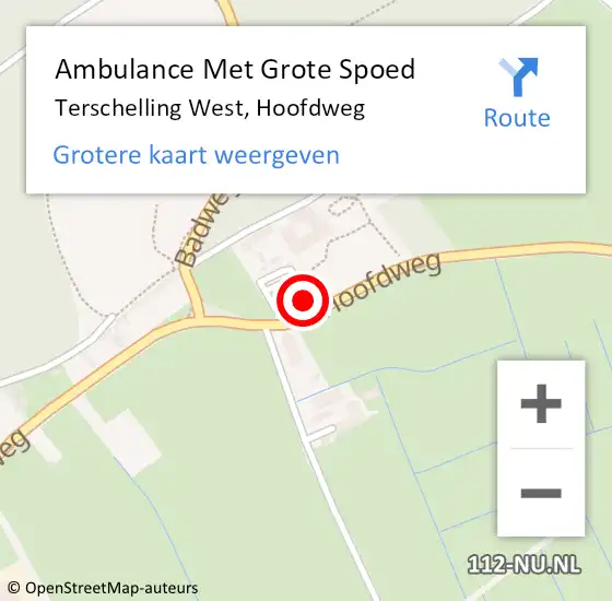 Locatie op kaart van de 112 melding: Ambulance Met Grote Spoed Naar Terschelling West, Hoofdweg op 14 mei 2014 00:28