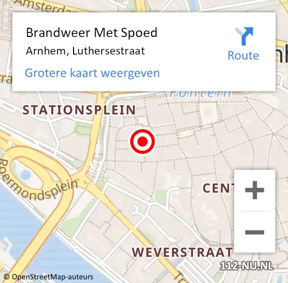 Locatie op kaart van de 112 melding: Brandweer Met Spoed Naar Arnhem, Luthersestraat op 28 juli 2020 08:01