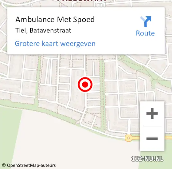 Locatie op kaart van de 112 melding: Ambulance Met Spoed Naar Tiel, Batavenstraat op 28 juli 2020 08:38