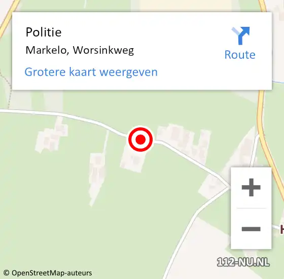 Locatie op kaart van de 112 melding: Politie Markelo, Worsinkweg op 28 juli 2020 08:46