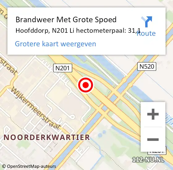 Locatie op kaart van de 112 melding: Brandweer Met Grote Spoed Naar Hoofddorp, N201 Li hectometerpaal: 31,1 op 28 juli 2020 13:54