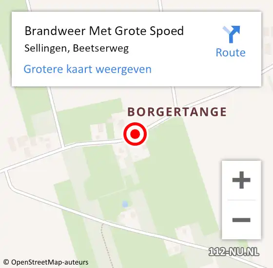 Locatie op kaart van de 112 melding: Brandweer Met Grote Spoed Naar Sellingen, Beetserweg op 28 juli 2020 15:12