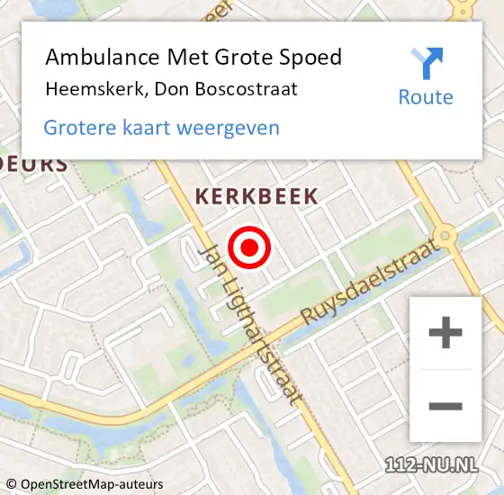 Locatie op kaart van de 112 melding: Ambulance Met Grote Spoed Naar Heemskerk, Don Boscostraat op 28 juli 2020 15:26