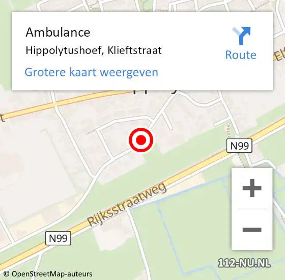 Locatie op kaart van de 112 melding: Ambulance Hippolytushoef, Klieftstraat op 28 juli 2020 15:59
