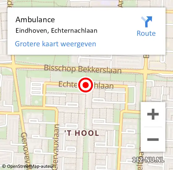 Locatie op kaart van de 112 melding: Ambulance Eindhoven, Echternachlaan op 28 juli 2020 17:50