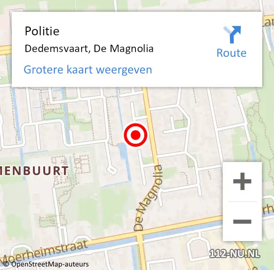 Locatie op kaart van de 112 melding: Politie Dedemsvaart, De Magnolia op 28 juli 2020 18:56