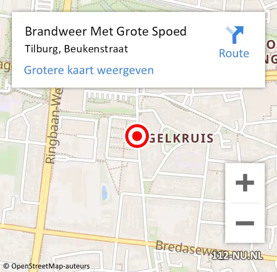 Locatie op kaart van de 112 melding: Brandweer Met Grote Spoed Naar Tilburg, Beukenstraat op 28 juli 2020 19:14