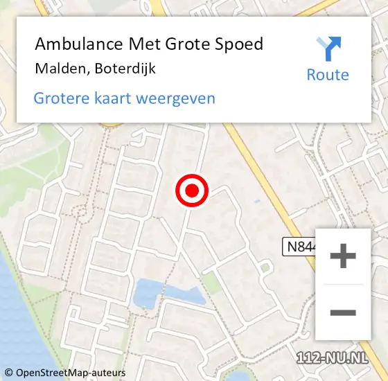 Locatie op kaart van de 112 melding: Ambulance Met Grote Spoed Naar Malden, Boterdijk op 28 juli 2020 19:16