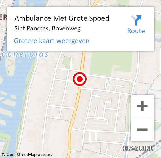 Locatie op kaart van de 112 melding: Ambulance Met Grote Spoed Naar Sint Pancras, Bovenweg op 28 juli 2020 19:18