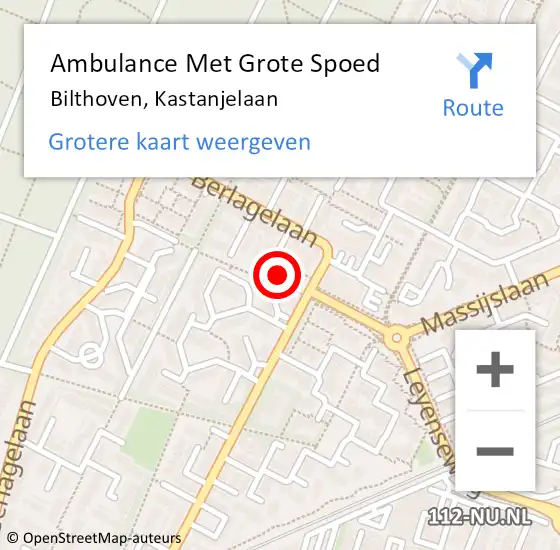 Locatie op kaart van de 112 melding: Ambulance Met Grote Spoed Naar Bilthoven, Kastanjelaan op 14 mei 2014 06:17